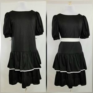 80s Dropwaist Double Flounce Dress 36" Bust